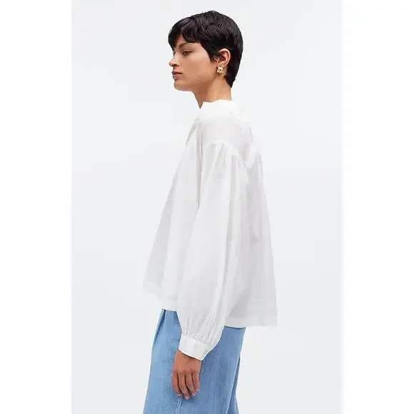 NWT Madewell Shirred Long-Sleeve Top Size Small White - Picture 3 of 8